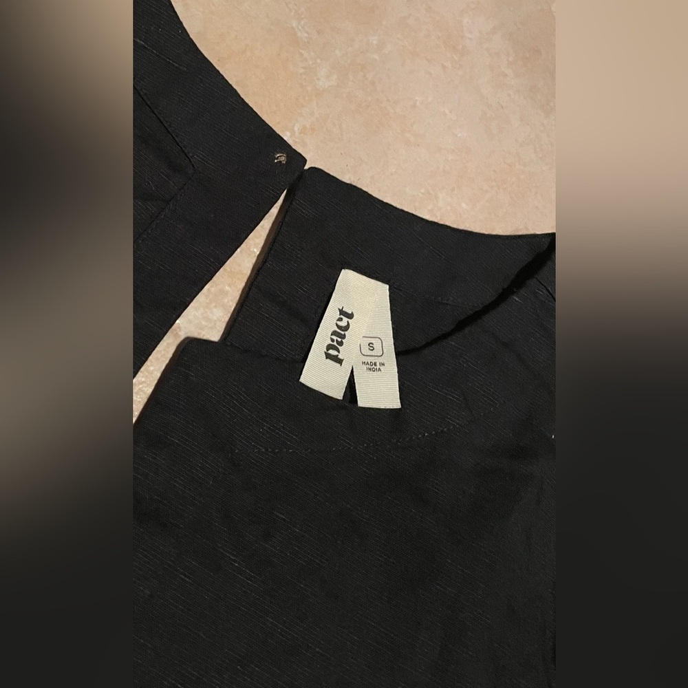 Pact Organic Anthropologie Women’s Canopy Notch Neck Dress Linen Cotton Black - Picture 5 of 11